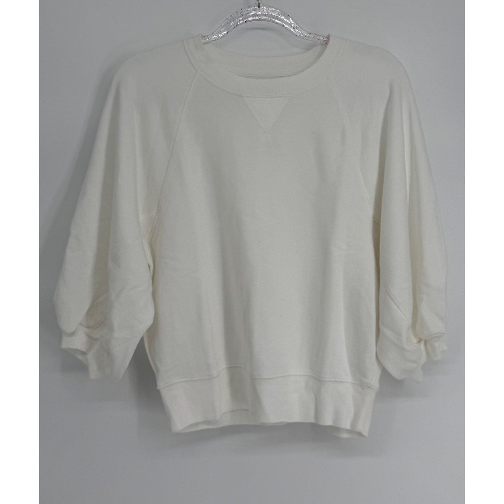 Aerie Womens Off‎ White Puff 3/4 Sleeve Raglan Crew Sweatshirt Sz S NWT Org $44